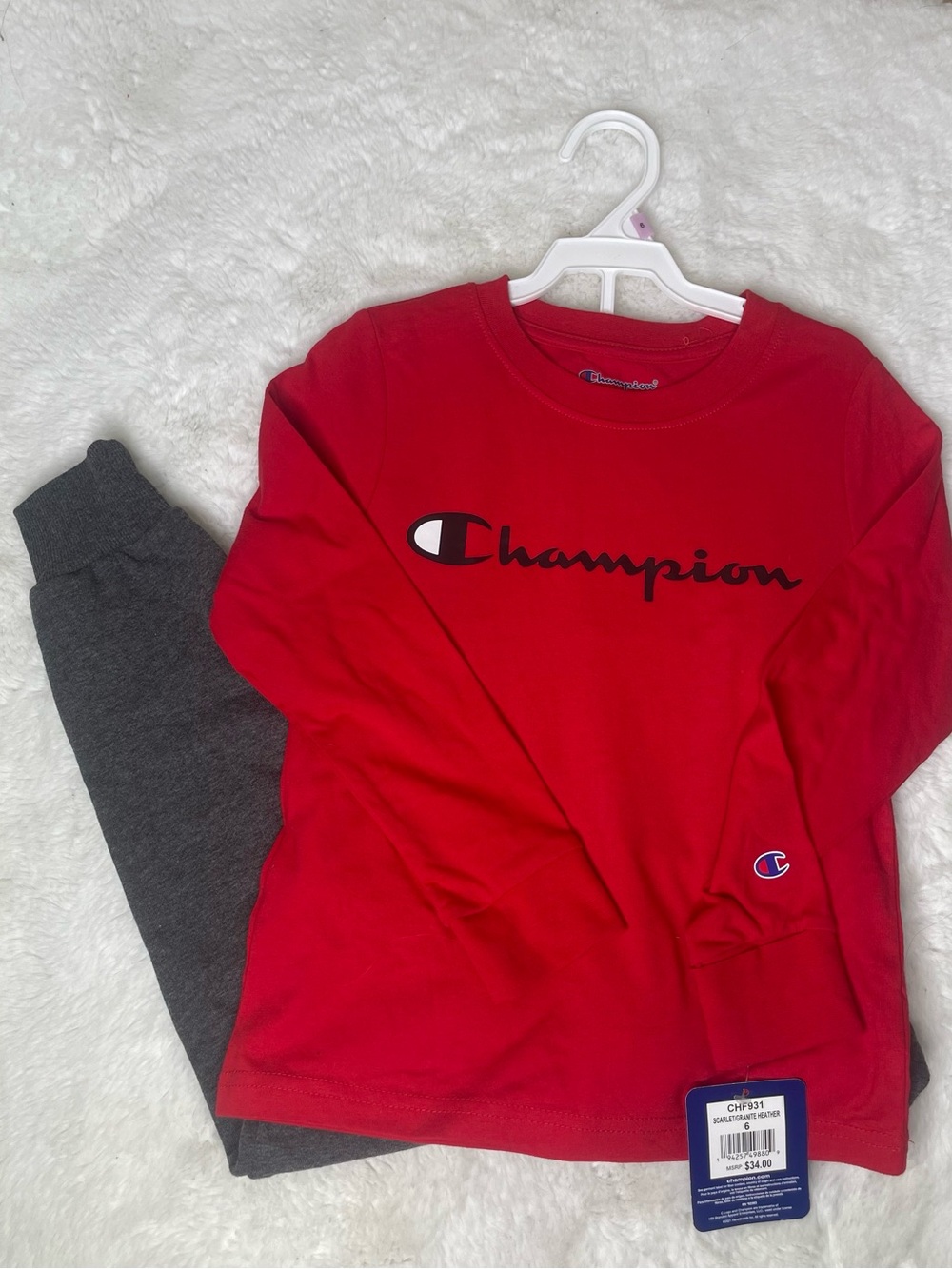 Champion Red Crewneck Logo Long Sleeve Shirt